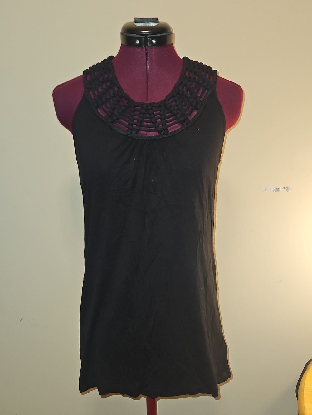 Calvin Klein Jeans Black Sleeveless Tank with Crochet Collar
